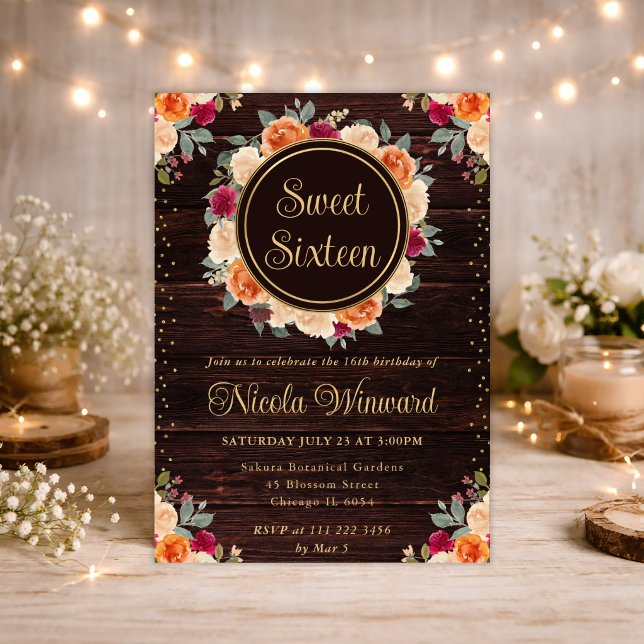 Invitación Corona de flores otoñales rojas y naranjas rústica (Subido por el creador)