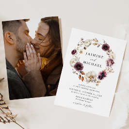 Invitación Corona de flores otoñales rústicas para foto de bo