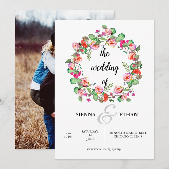 Invitación Corona de flores para todas las ocasiones (Anverso / Reverso)