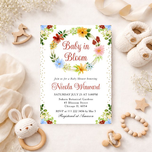 Invitación Corona de flores rojas azules amarillas Fiesta de  (Subido por el creador)