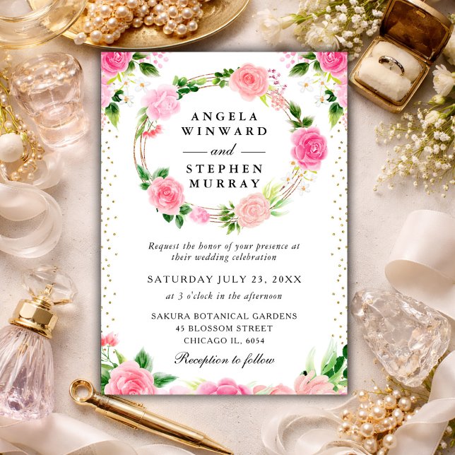 Invitación Corona de flores Rosas rosadas Boda (Subido por el creador)