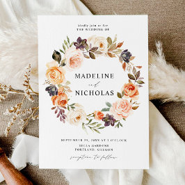 Invitación Corona de flores rústicas de acuarela para boda de