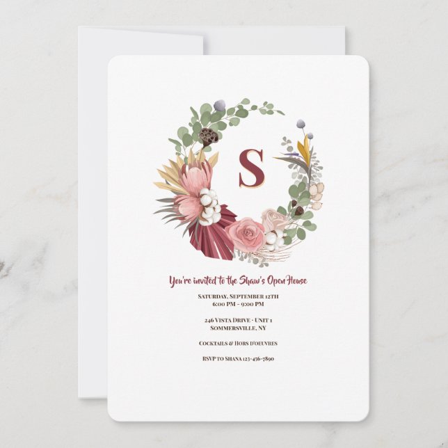Invitación Corona de flores secas (Anverso)