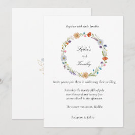 Invitación Corona de flores silvestres acuarela boda 