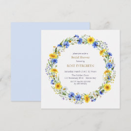 Invitación Corona de flores silvestres azul amarillo lavanda