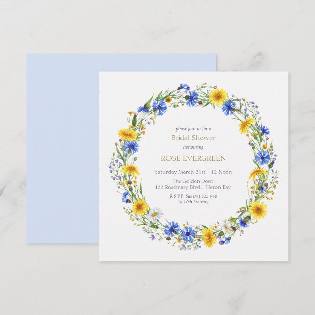 Invitación Corona de flores silvestres azul amarillo lavanda  (Anverso / Reverso)