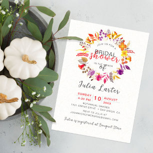 Invitación Corona de flores silvestres bohemias de otoño para
