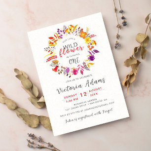 Invitación Corona de flores silvestres boho púrpura Cumpleaño