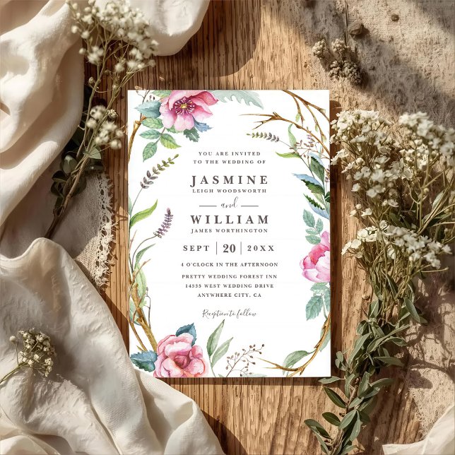 Invitación Corona de flores silvestres código QR rústico boda (Subido por el creador)