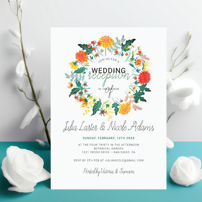 Invitación Corona de flores silvestres Dalia pastel Recepción (Subido por el creador)