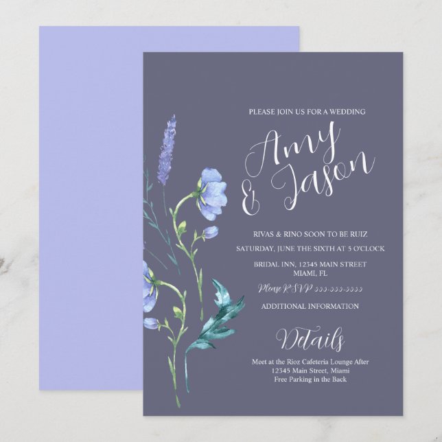 Invitación Corona de flores silvestres de primavera morado te (Anverso / Reverso)