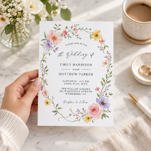 Invitación Corona de flores silvestres pastel romántico para