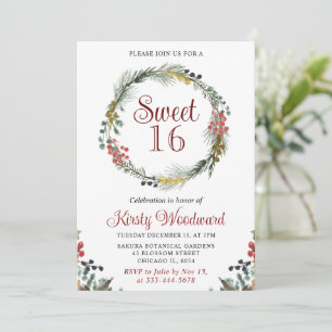 Invitación Corona de follaje de acebo elegante de invierno Cu
