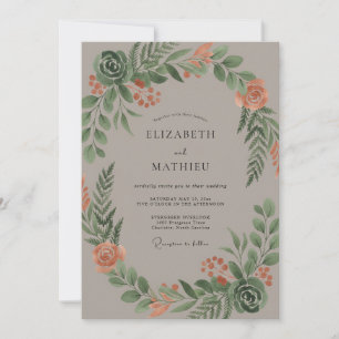 Invitación Corona de follaje de melocotón boda