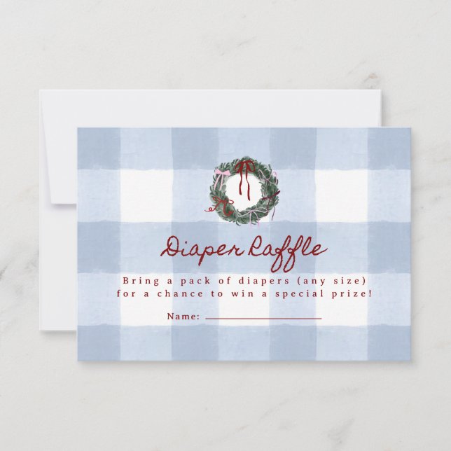 Invitación Corona de gingham azul diaper raffle  (Anverso)