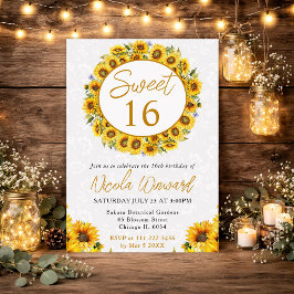 Invitación Corona de girasoles amarillos en acuarela Cumple d