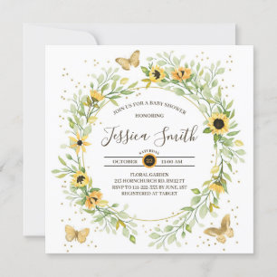 Invitación Corona de girasoles con mariposas lindas Baby Show