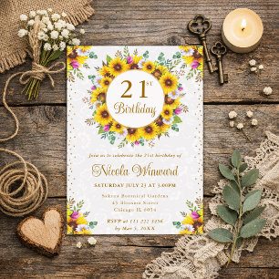Invitación Corona de girasoles rústicos en acuarela Cumpleaño