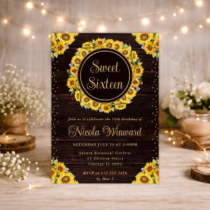 Invitación Corona de girasoles rústicos en acuarela Dulces 16