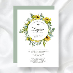 Invitación Corona de girasoles verde salvia elegante