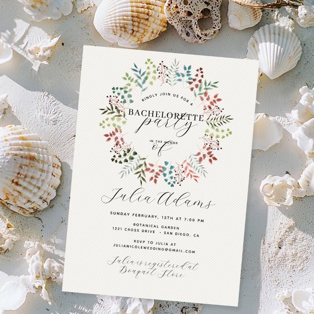 Invitación Corona de hoja de eucalipto caída Fiesta de solter (Subido por el creador)