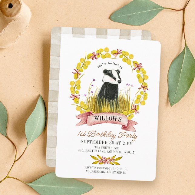 Invitación Corona de hoja de tejón Otoño 1er Cumpleaños (Subido por el creador)