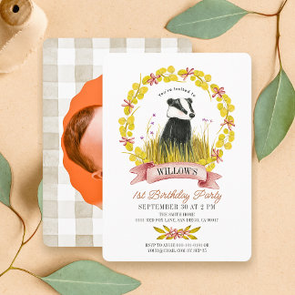 Invitación Corona de hoja de tejón Otoño 1er cumpleaños Foto