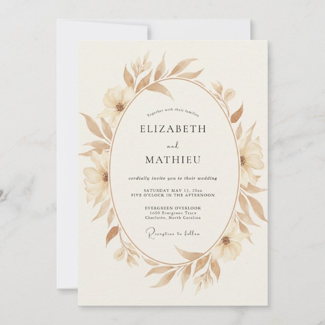 Invitación Corona de hojas de arena Boda (Anverso)
