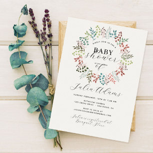 Invitación Corona de hojas de eucalipto botánico para baby sh