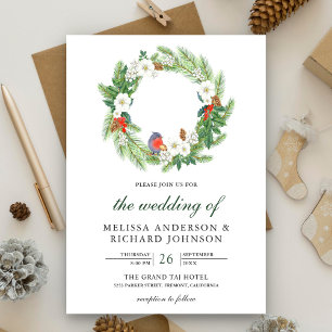 Invitación Corona de hojas de pino rústicas para Navidad y bo