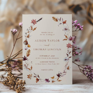 Invitación Corona de hojas de terracota de otoño boho boda