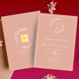 Invitación Corona de hojas moderna de color rosa polvoriento