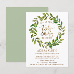 Invitación Corona de hojas verde salvia para baby shower en b