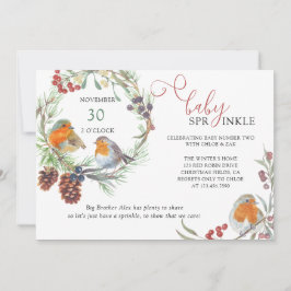 Invitación Corona de invierno y Robin de Navidad Baby Sprinkl