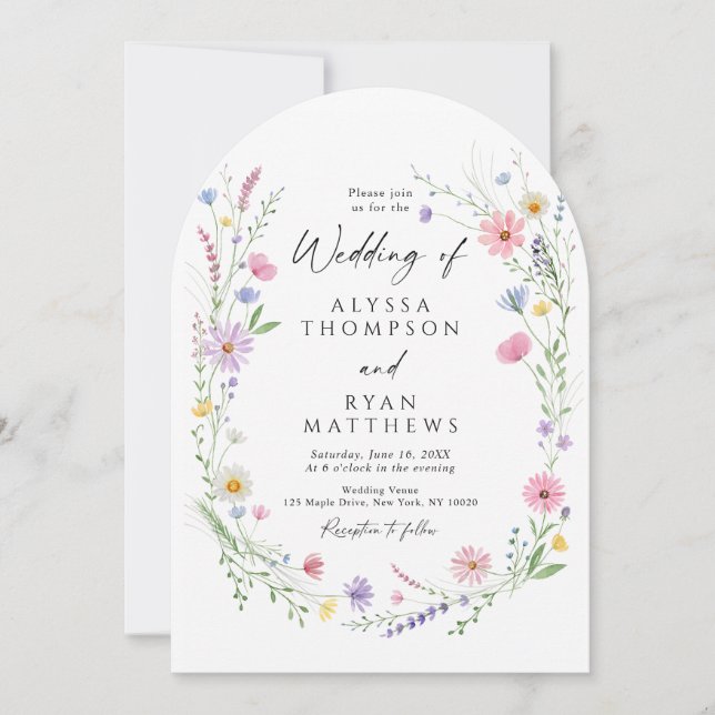 Invitación Corona de jardín de flores silvestres boda (Anverso)