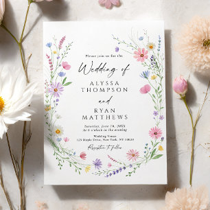 Invitación Corona de jardín de flores silvestres boda