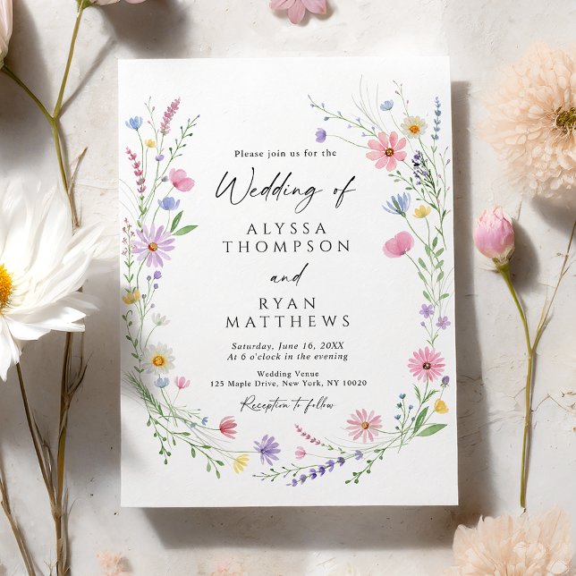 Invitación Corona de jardín de flores silvestres boda (Subido por el creador)