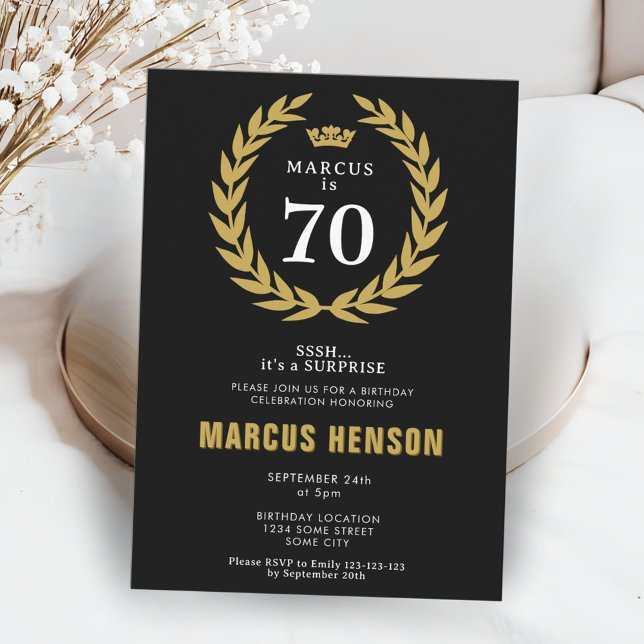 Invitación Corona de laurel dorado Cumpleaños sorpresa 70 (Subido por el creador)