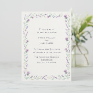 Invitación Corona de lavanda con cardo escocés para boda