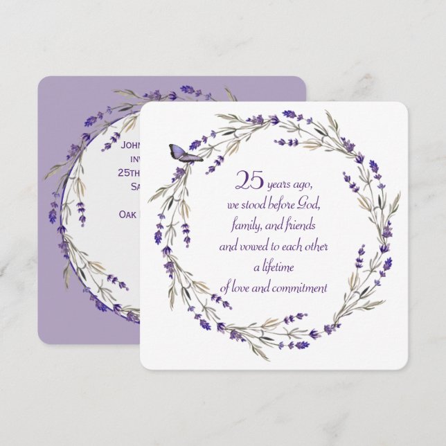 Invitación Corona de lavanda del 25º aniversario (Anverso / Reverso)