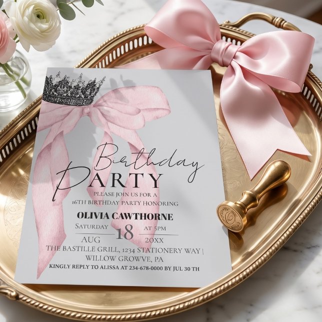 Invitación Corona de lazo elegante para fiesta de cumpleaños (Subido por el creador)