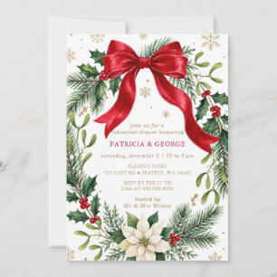 Invitación Corona de lazo rojo Cena de ensayo de Navidad