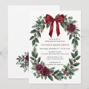 Invitación Corona de lazo rojo Invierno Navidad Shower de beb