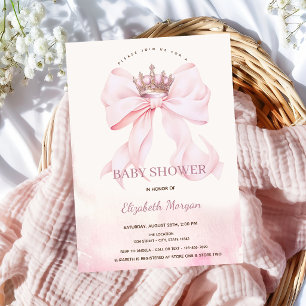 Invitación Corona de lazo rosa acuarela para baby shower