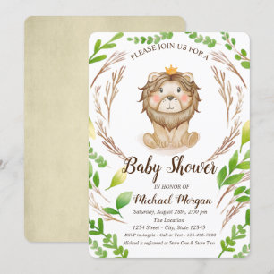 Invitación Corona de León Bebé Lindo Hojas