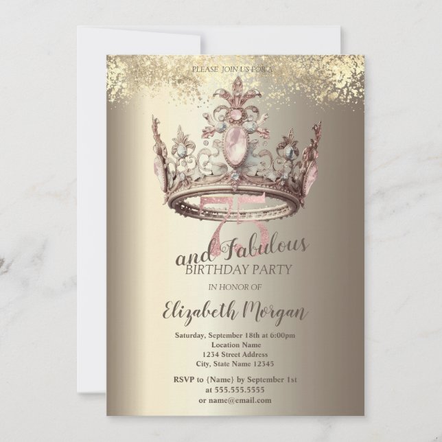 Invitación Corona de lujo Confeti dorado Cumpleaños 75 (Anverso)