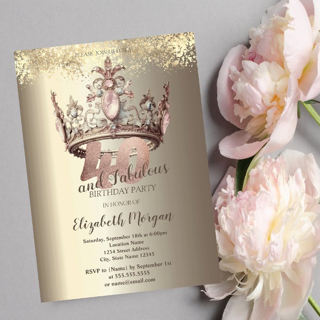 Invitación Corona de Lujo Dorada Confeti Cumpleaños 40 (Subido por el creador)