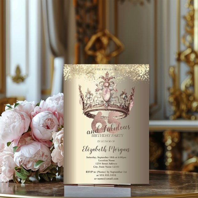 Invitación Corona de Lujo Dorada Confeti Cumpleaños 65 (Subido por el creador)