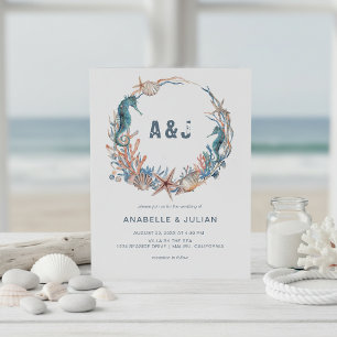 Invitación Corona de Mar Boda Rústica de Monograma de Playa