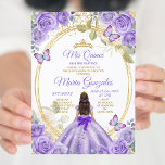 Invitación Corona de mariposa de 15 Anos púrpura y dorada ins<br><div class="desc">Invitación de la Corona de Oro de la Mariposa Púrpura Quinceañera Mi Quince 15 Anos,  16º Cumpleaños, </div>